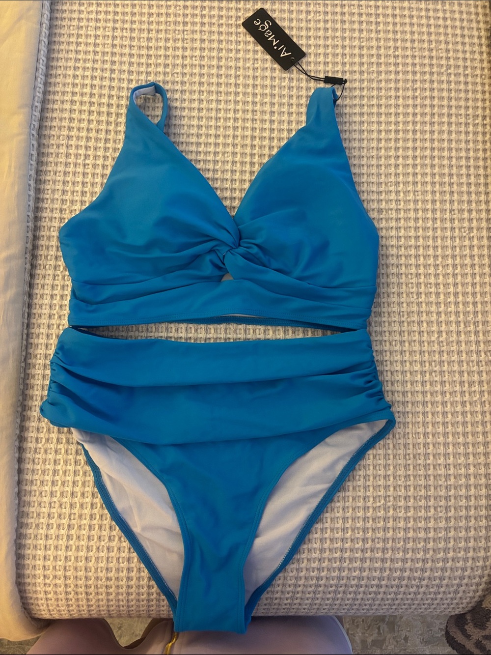 Blue Twist-Front High-Waist Bikini